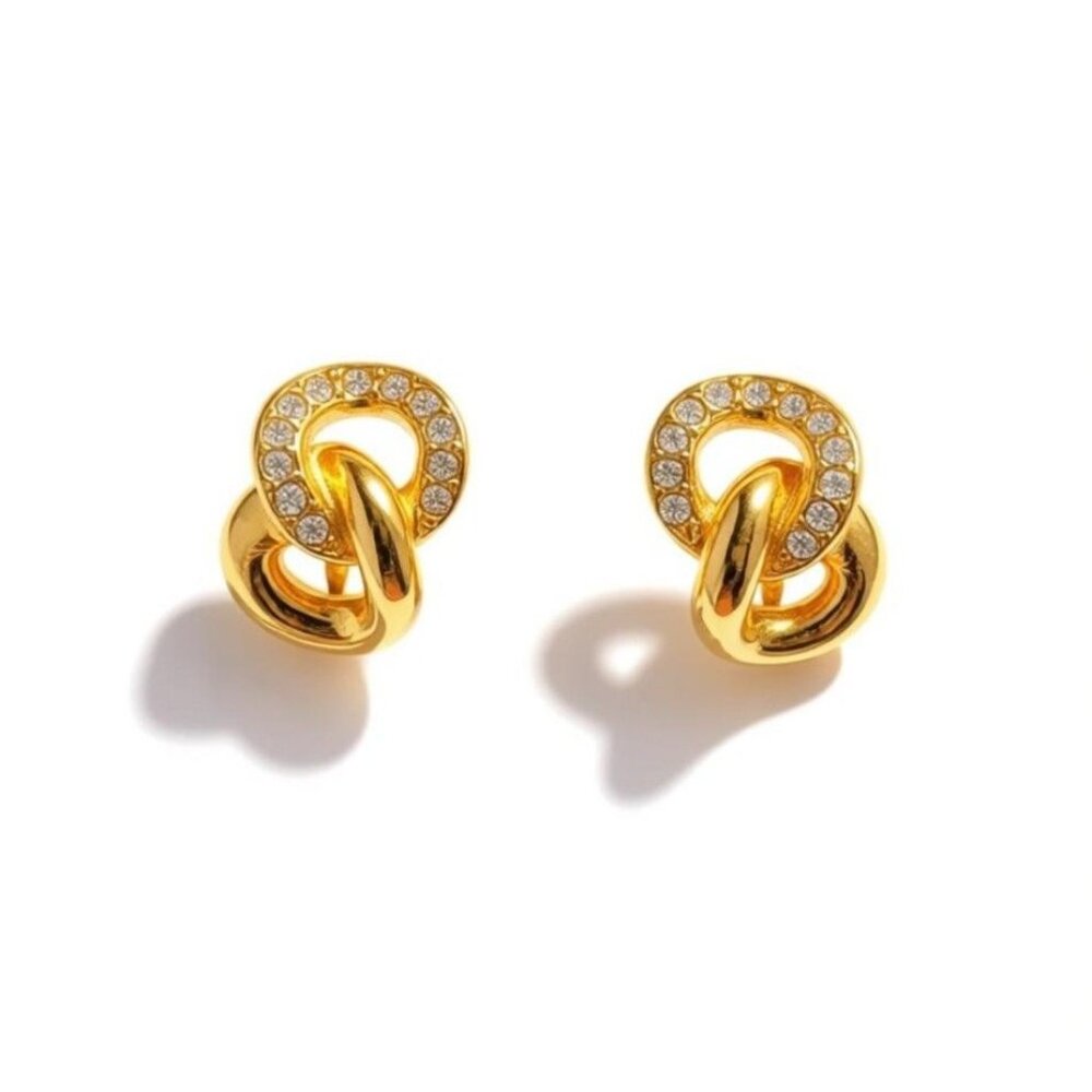 Christian Dior Gold-Tone Knot Clip-On Earrings With Rhinestone Accents Vintage J